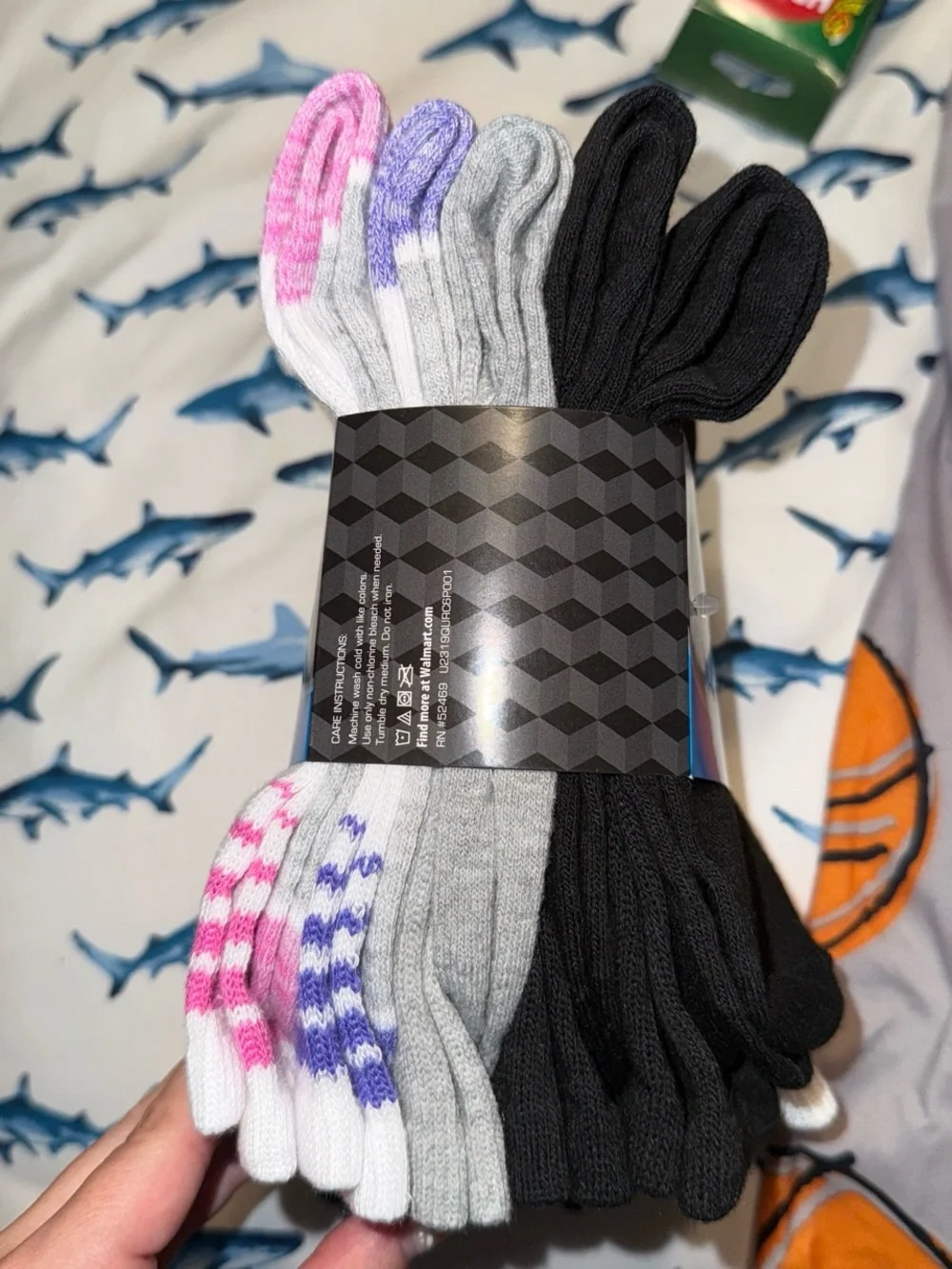 Athletic Works Girls' Crew Socks - Black & Pink/White Stripe (10 Pair)